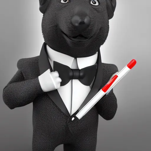 Image similar to marmot in a tuxedo while holding a pencil looks to the camera, digital art, 3 d rendered in octane, blender, maya, shadows, lighting, cute