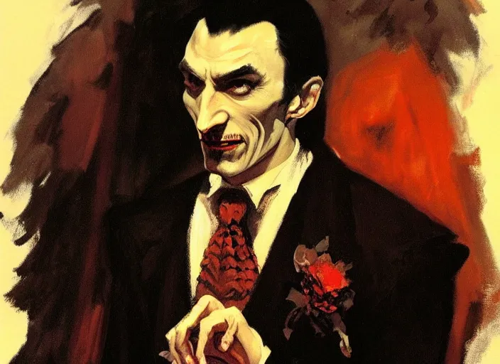 Prompt: a highly detailed beautiful portrait of dracula, by gregory manchess, james gurney, james jean