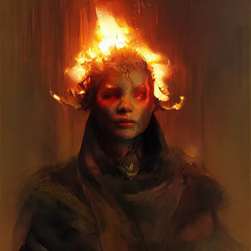 Image similar to the pyromancer by ruan jia, portrait