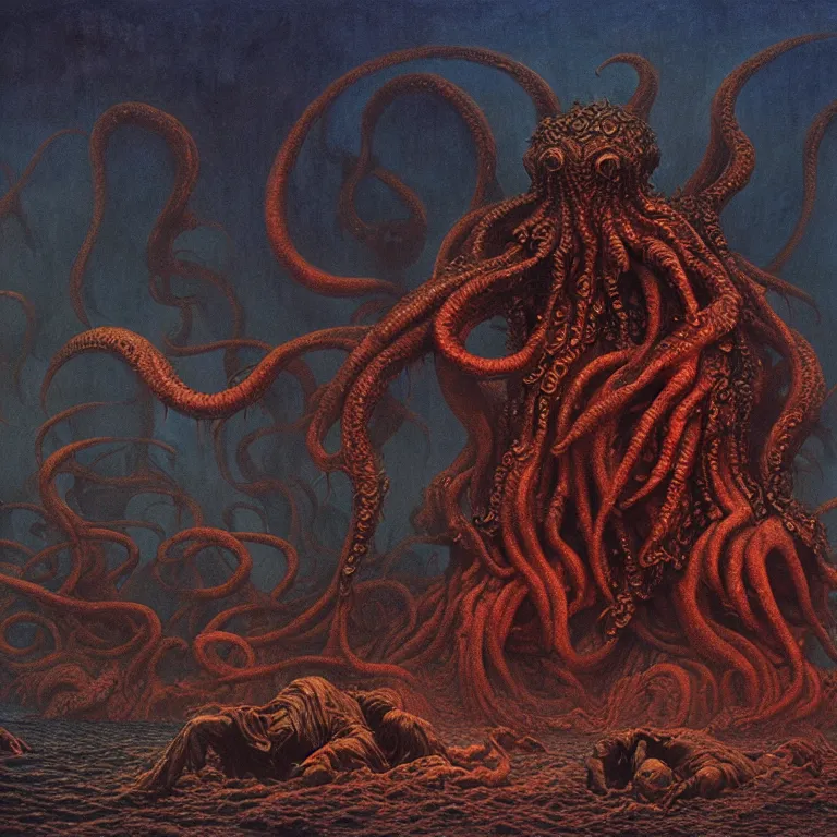 Prompt: a cinematic scene from the cthulhu in pyrrhic victory, lovecraft, concept art by beksinski and jean delville, dramatic lighting, ultra hd, hdr, 8 k