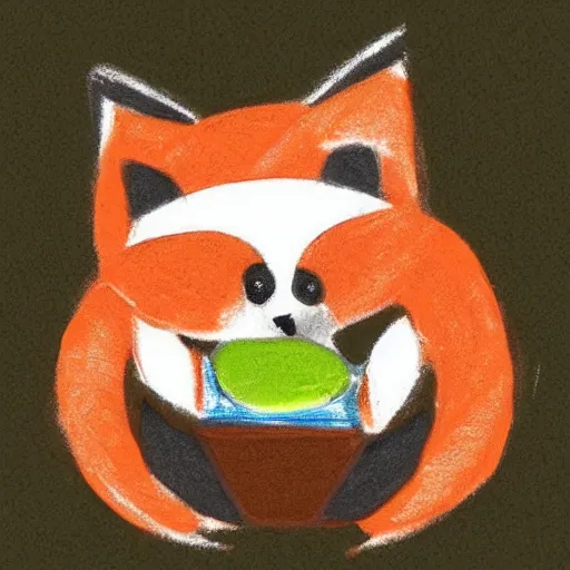 Image similar to minimalistic cute fox eating a fish, sketch, pastel