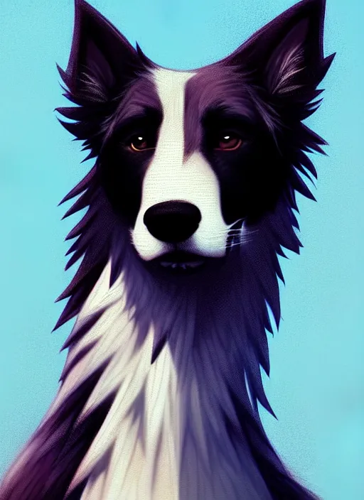 Image similar to close up beautiful full body portrait of a cute male anthropomorphic anthro border collie fursona wearing a tank top, character design by charlie bowater, henry asencio, and ross tran, furry art, furaffinity, beautiful, glamor pose, detailed, aesthetic, trending on artstation