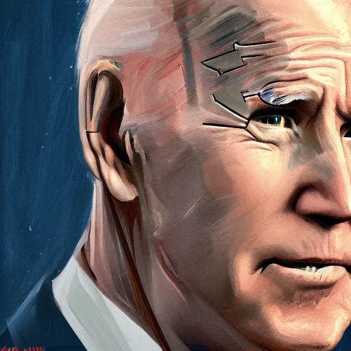 Prompt: portrait of joe biden, concept art by jama jurabaev, brush hard, artstation, high quality, brush stroke, very coherent symmetrical artwork