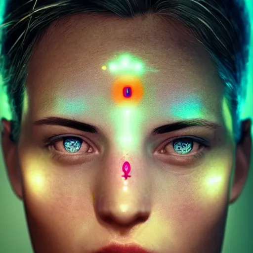 Prompt: face with light-emitting tatoos showing health information and vital sign visualizations ultra HD realistic wide focus 8k ultra soft light RTX on VFX octane render pixiv pinterest colorful more reflection