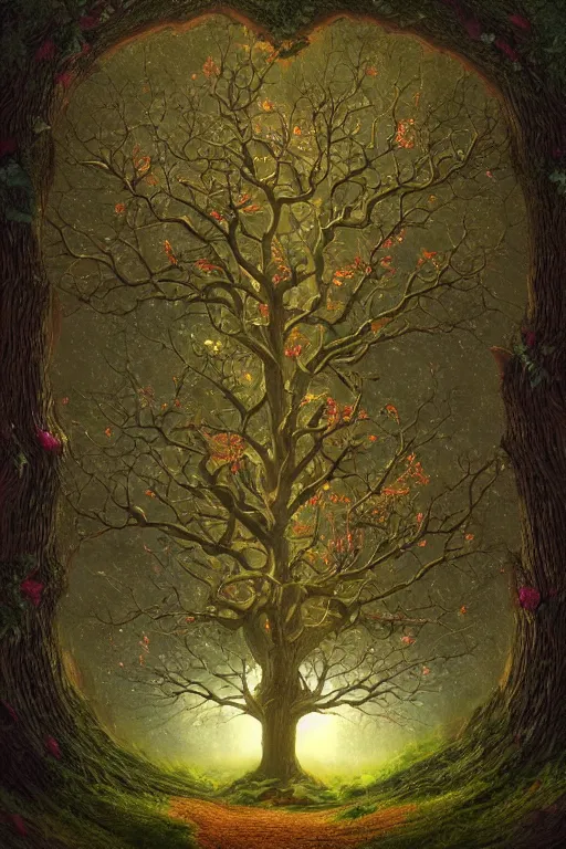 Image similar to a beautiful digital illustration painting of a detailed fantasy tree with a heart carved in the trunk by benoit b. mandelbrot, steven belledin, martin johnson heade, lee madgwick, caspar david friedrich, and david rios ferreira. 8 k resolution trending on artstation concept art digital illustration