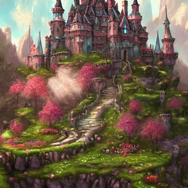 Prompt: infinitely detailed scenery art expanding fantasy dream art candy world with a castle made out of candy detailed scenery artwork, candy scenery artwork scenery artstation!! scenery pixiv!!