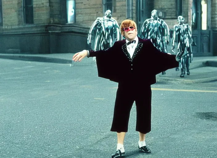 Prompt: a film still of elton john as the new doctor in doctor who