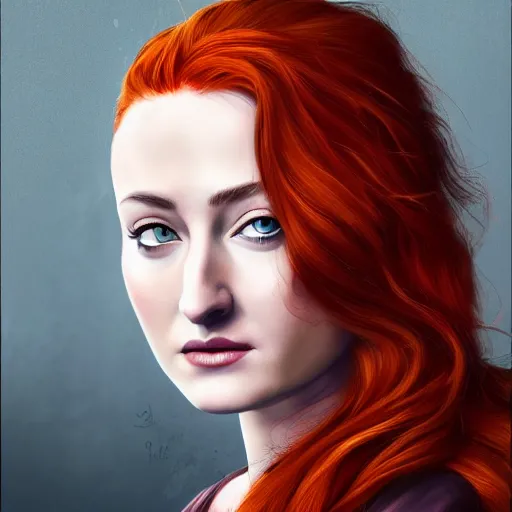 Prompt: portrait sansa stark with red hair, high detail, dramatic light