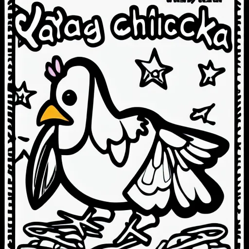 Prompt: a chicken cartoon for kids, coloring page