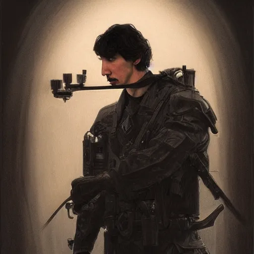 Image similar to portrait of adam driver feeding john oliver, standing together, stoic, full body, military uniform, fantasy, intricate, elegant, beautiful, highly detailed, charcoal, centered, dark, smokey, digital painting, artstation, concept art, smooth, sharp focus, illustration, art by artgerm and greg rutkowski and alphonse mucha