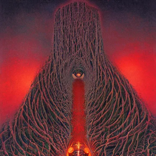 Image similar to the cosmic fractal core that underlies the universe illuminated by the screaming souls of the dead, by Gerald Brom and Zdzisław Beksiński