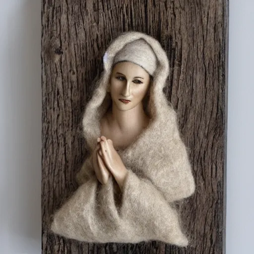 Image similar to madonna made from wood and wool only