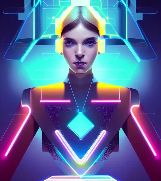 Image similar to symmetry!! russian prince of technology, solid cube of light, hard edges, product render retro - futuristic poster scifi, lasers and neon circuits, beautiful russian princess, intricate, elegant, highly detailed, digital painting, artstation, concept art, smooth, sharp focus, illustration, dreamlike, art by artgerm