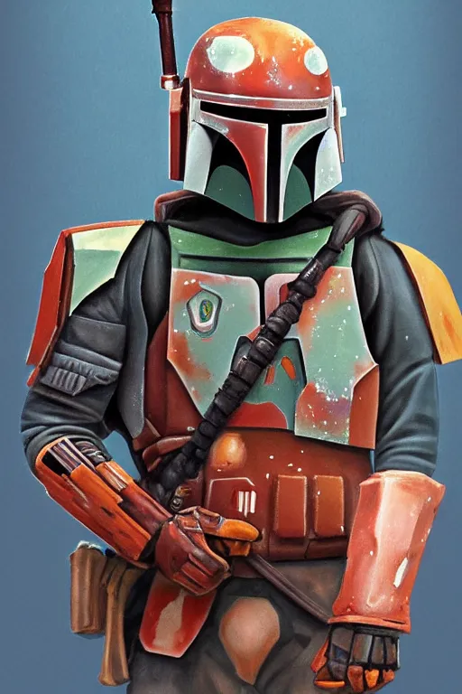 Image similar to portrait of boba fett from star wars, highly detailed, centered, solid color background, digital painting