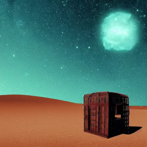 Prompt: a broken time machine stranded in a desert