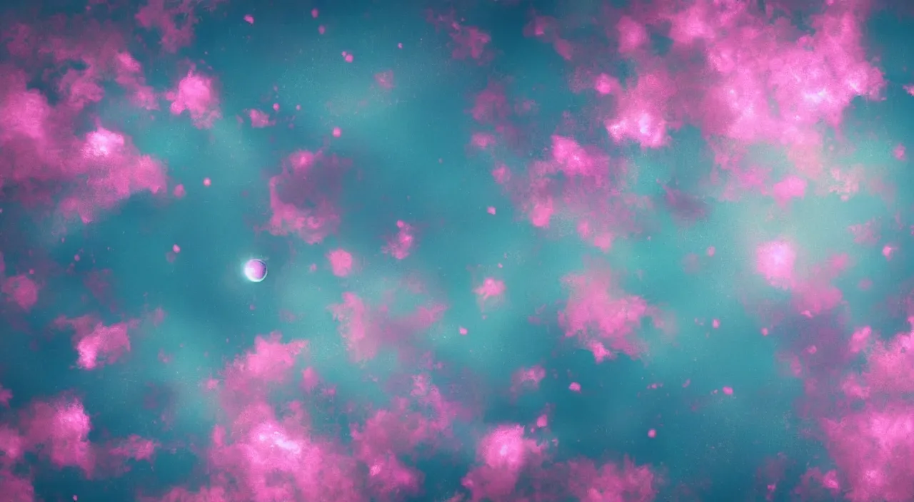 Prompt: a beautiful planet made of pink and teal glass floating in the vast emptiness of space, digital art, photorealistic, detailed