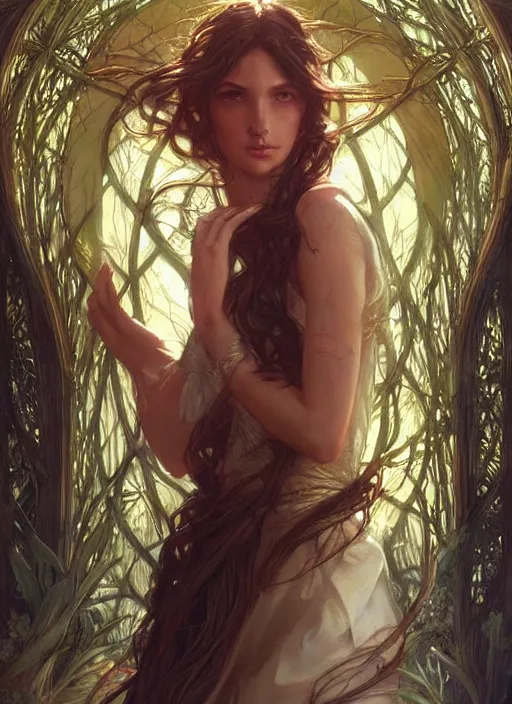 Image similar to eden from the book of genesis, beautiful high quality realistic fantasy art, trending on artstation by artgerm and greg rutkowski and alphonse mucha