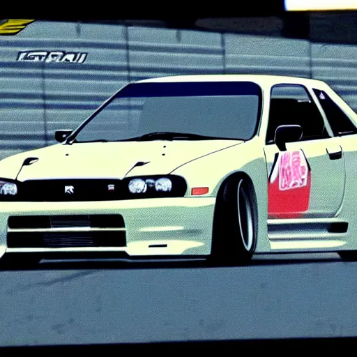 Prompt: nissan gtr r 3 5 in initial d, anime still frame