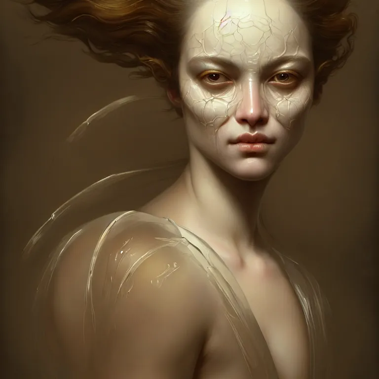 Image similar to epic professional symmetrical digital art of sweet realistic closed eyes, translucent skin, accent lighting, painted, intricate, detailed, cheery, fun, effervescent, by roberto ferri, epic, stunning, gorgeous, much wow, much detail, cinematic, masterpiece, unreal engine render