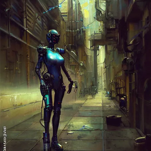 Image similar to a cyborg!! sphynx, in a cyberpunk alleyway by daniel gerhartz