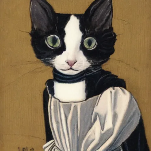 Prompt: portrait of an adorable tuxedo kitten in renaissance clothing