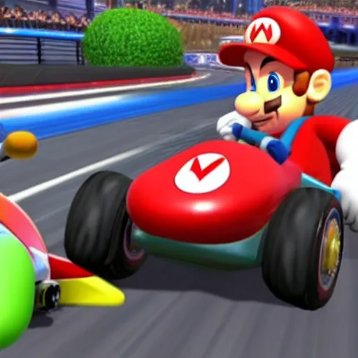 Image similar to obama racing in mario kart 8