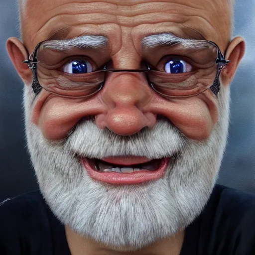 Prompt: Caricature portraits done of Hide the Pain Harold, realistic, hyperrealistic, very realistic, highly detailed, very detailed, extremely detailed, detailed, oil painting, digital art, trending on artstation