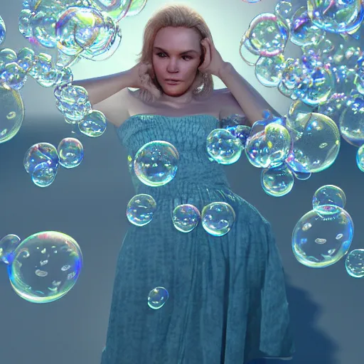Prompt: Tuesday Weld in a bubble bath of iridescent soap bubbles by James Gurney and Francine Van Hove, Cryengine, Raytracing