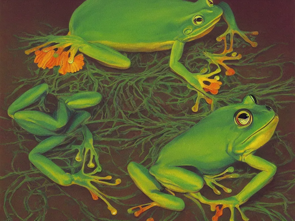 Image similar to the roots of the frog. painting by luigi serafini, agnes pelton