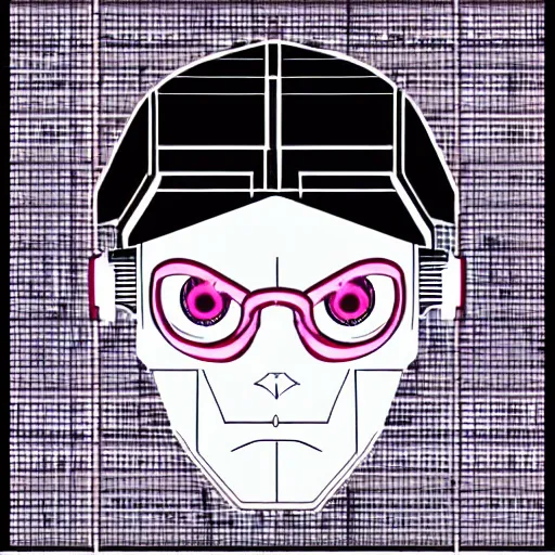 Prompt: in the style of max prentis and deathburger and laurie greasley a 2d y2k vector icon of a cyberpunk headpiece, highly detailed, solid background, cybernetic, y2k, 8k wallpaper