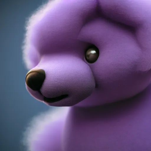 Image similar to a photorealistic render of a purple fluffy cloud shaped like a puppy, 3D octane render, unreal engine, hyperrealistic, 8k, volumetric lighting