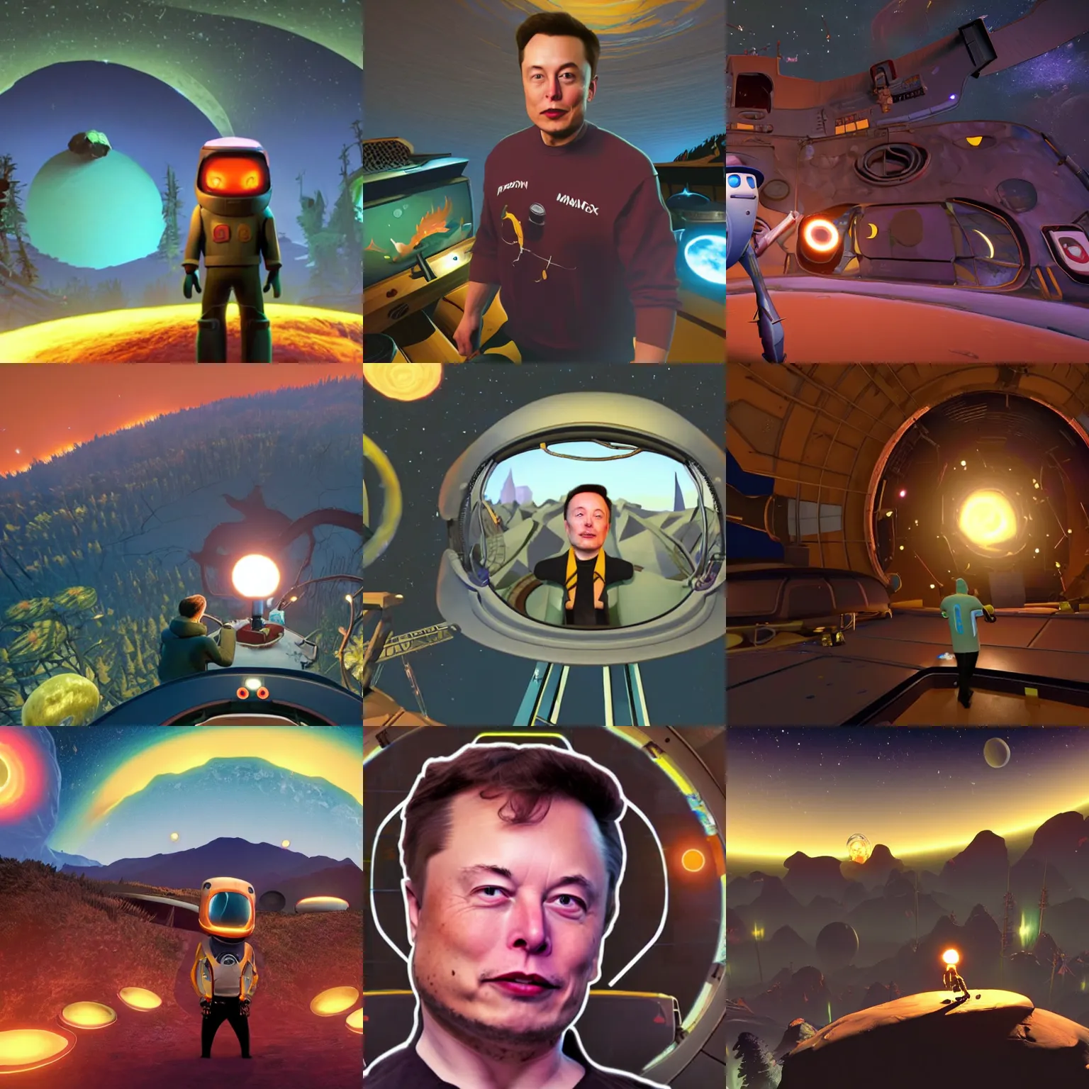 Prompt: elon musk in the video game Outer Wilds