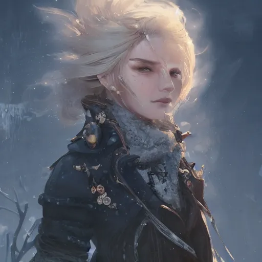 Prompt: highly detailed portrait of a pretty frostpunk necromancer lady with wavy blonde hair, by Dustin Nguyen, Akihiko Yoshida, Greg Tocchini, Greg Rutkowski, Cliff Chiang, 4k resolution