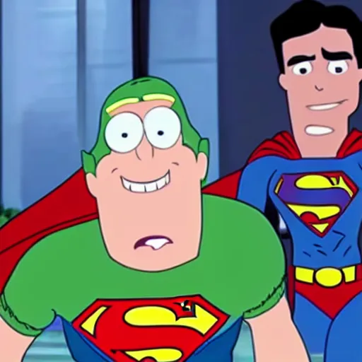 Prompt: movie still pickle rick as superman