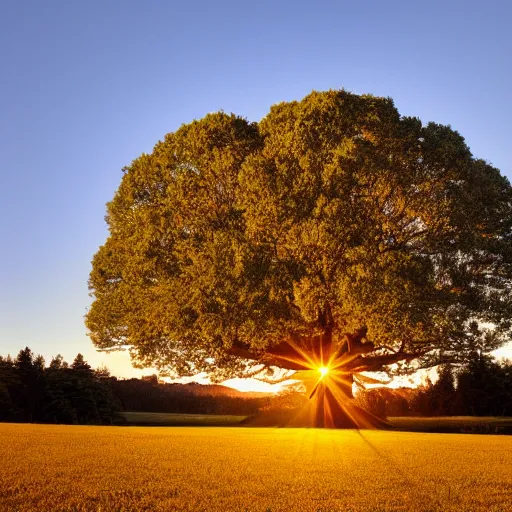 Prompt: the biggest tree, golden hour