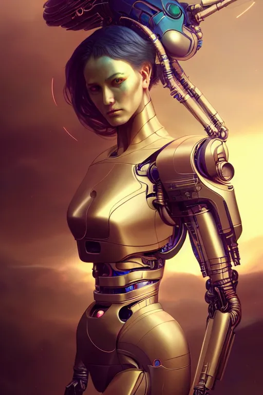 Image similar to ultra detailed, the creation of a female android, sci - fi, eerie, cyborg, cyberpunk, fantasy, triadic color scheme, octane render, matte painting, asymmetrical, intricate concept art, triadic color scheme, art by artgerm and michelangelo and dzo and greg rutkowski and alphonse mucha and wlop