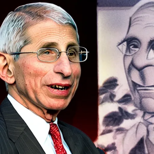 Image similar to a photo of Anthony Fauci looking like dopey from Snow White and the seven dwarves