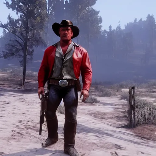 Image similar to Arnold Schwarzenegger in Red Dead Redemption 2
