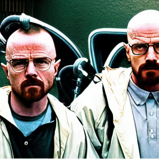 Image similar to walter white and jesse pinkman as ghostbusters