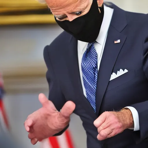 Prompt: joe Biden wiping his cheeks clean with paper