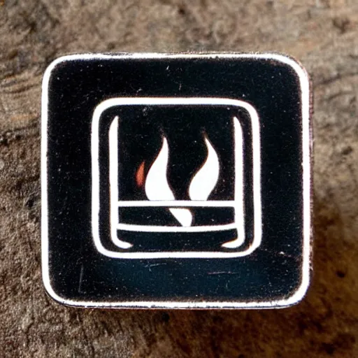 Image similar to a square enamel pin of a retro minimalistic 1 9 6 0 s fire flame warning label, smooth curves