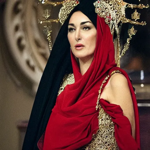 Image similar to Monica Bellucci as Queen of Iran, highly detailed, DSLR photograph