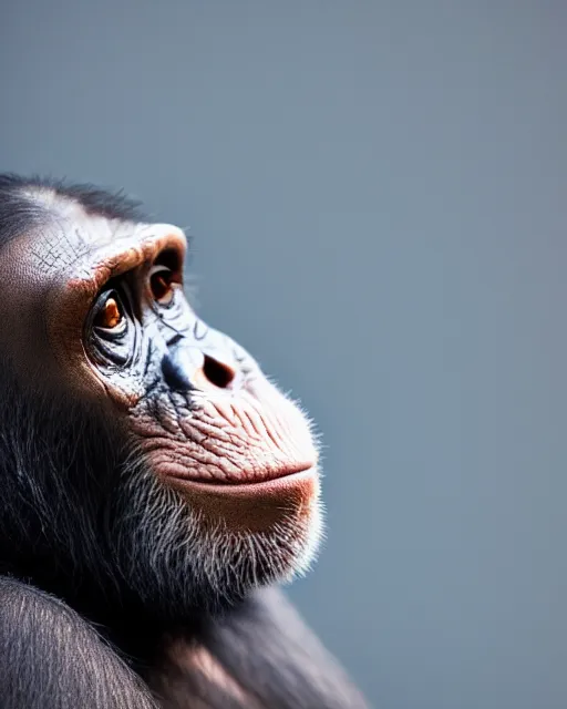 Image similar to gold, blue, illustration of a chimpanzee, 8 k, 8 5 mm f 1. 8