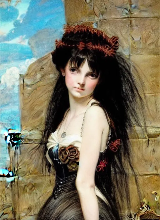 Image similar to ( ( gothic # ) ) princess portrait *. *. by william henry hunt * *, highly detailded, turquoise rust, steampunk, battle angel alita