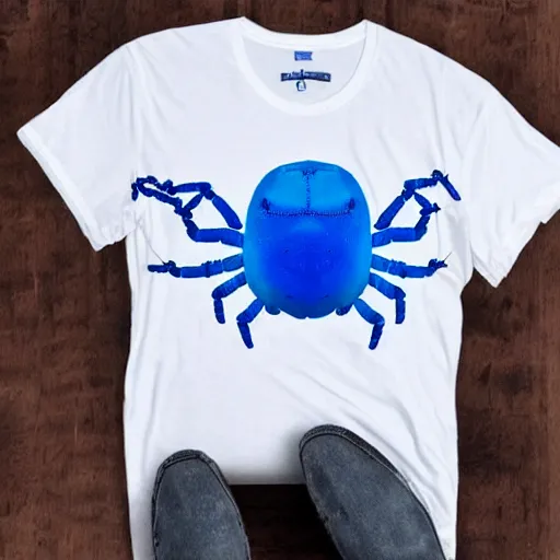 Image similar to white tshirt with design of a cute blue spider on it