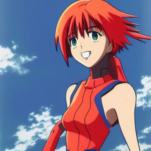 Image similar to Asuka from the End of Evangelion, iconic scene, anime, official artwork