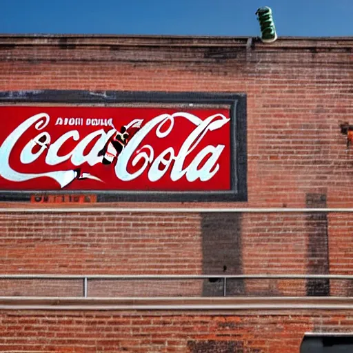 Prompt: a painted advertisement on the brickwork on the side of a building, advertising coca - cola