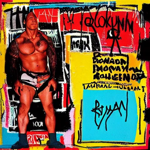 Image similar to dwayne johnson album cover basquiat style