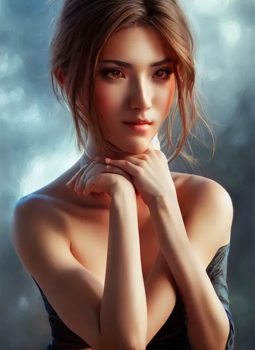 Image similar to photo of a gorgeous young woman in the style of stefan kostic, realistic, sharp focus, 8 k high definition, insanely detailed, intricate, elegant, art by stanley lau and artgerm