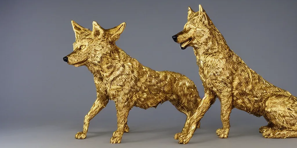 Image similar to gorgeous wolf statue with gold filigree